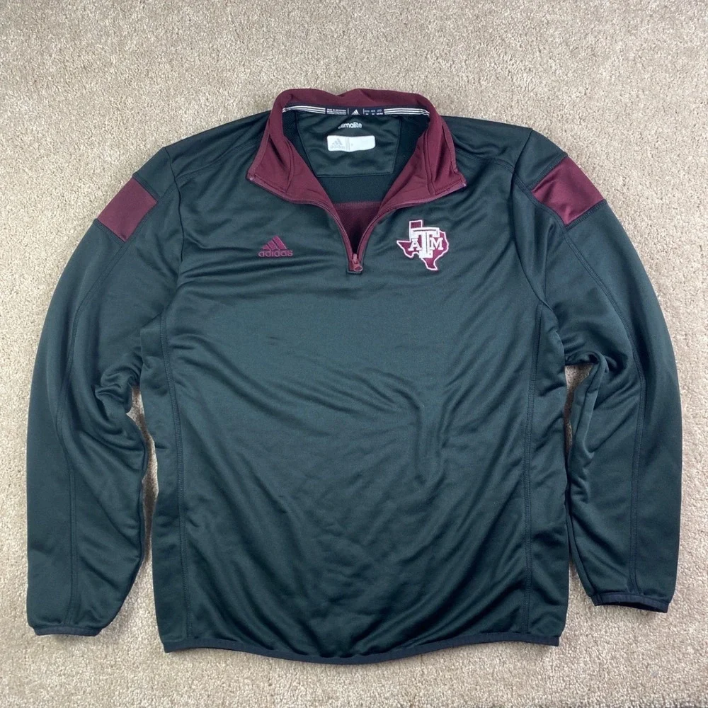 Adidas Texas A&M Aggies Climalite Quarter Zip Pullover Mens Medium Black Maroon